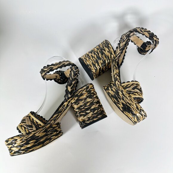 Sam Edelman Black Natural Raffia Lliana sz 7 Woven Platform Sandals Ankle Strap - Picture 8 of 15